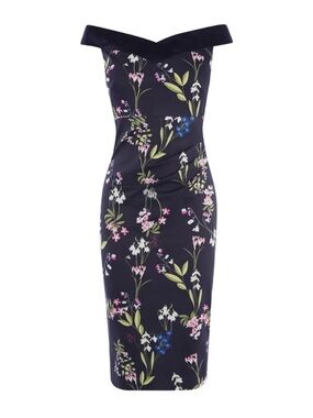 Karen Millen Royal Ascot Floral Off Shoulder Midi Dress